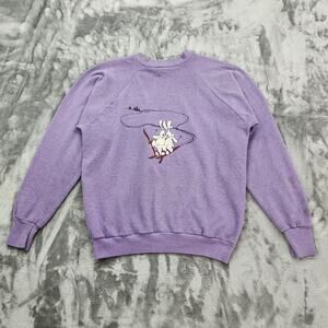 Vintage 80s Healthknit Sweatshirt Womens XL Purple Crew neck Skiing Bunnies FLAW